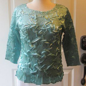 Vintage Aqua Stretch Satin Textured Shirt By WD.NY Size PM